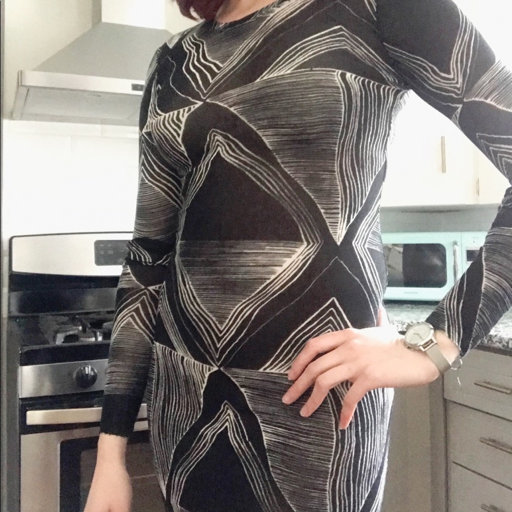BCBG Midi Dress B&W Geometric Pattern Sz M